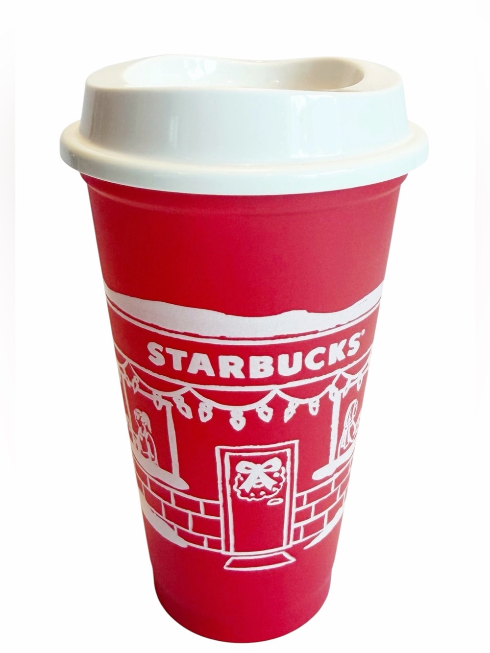 Starbucks Coffee 2025 Christmas Holiday Red Cup Day 16oz Reusable Cup White Lid